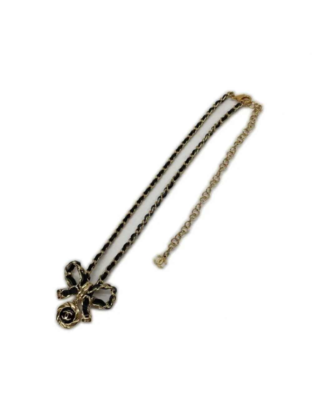 Chanel Leather Ribbon Necklace Metiers D'art Black